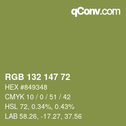 颜色代码: RGB 132 147 72 | qconv.com