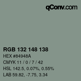 カラーコード: RGB 132 148 138 | qconv.com