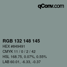 颜色代码: RGB 132 148 145 | qconv.com