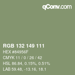 Color code: RGB 132 149 111 | qconv.com
