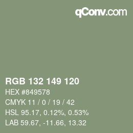 Código de color: RGB 132 149 120 | qconv.com