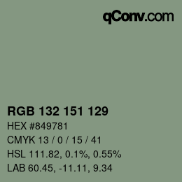 Color code: RGB 132 151 129 | qconv.com