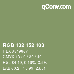 颜色代码: RGB 132 152 103 | qconv.com
