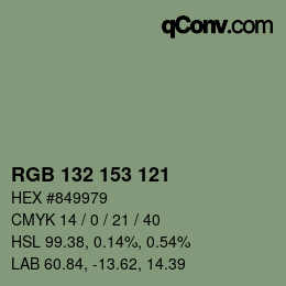 Color code: RGB 132 153 121 | qconv.com