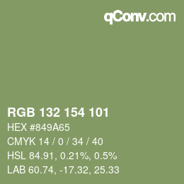 Color code: RGB 132 154 101 | qconv.com