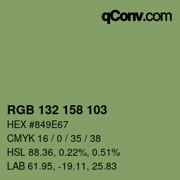 颜色代码: RGB 132 158 103 | qconv.com