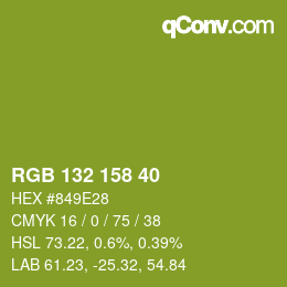 Color code: RGB 132 158 40 | qconv.com