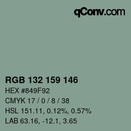 Color code: RGB 132 159 146 | qconv.com