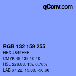 Color code: RGB 132 159 255 | qconv.com