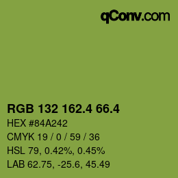 カラーコード: RGB 132 162.4 66.4 | qconv.com