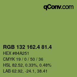 カラーコード: RGB 132 162.4 81.4 | qconv.com