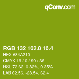 カラーコード: RGB 132 162.8 16.4 | qconv.com