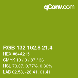 カラーコード: RGB 132 162.8 21.4 | qconv.com