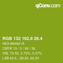 カラーコード: RGB 132 162.8 26.4 | qconv.com