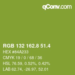 カラーコード: RGB 132 162.8 51.4 | qconv.com