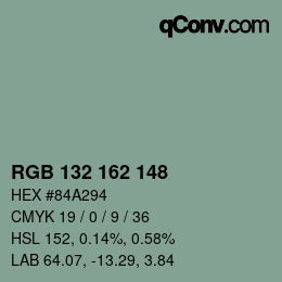 Color code: RGB 132 162 148 | qconv.com