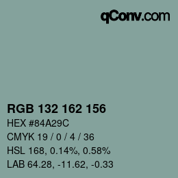 カラーコード: RGB 132 162 156 | qconv.com