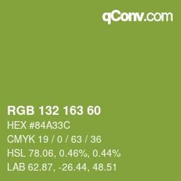 Color code: RGB 132 163 60 | qconv.com