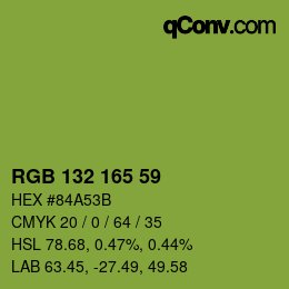 Color code: RGB 132 165 59 | qconv.com