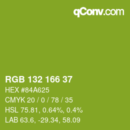 Color code: RGB 132 166 37 | qconv.com