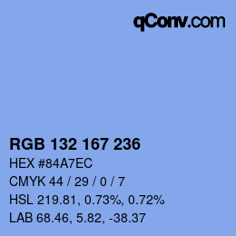 Color code: RGB 132 167 236 | qconv.com
