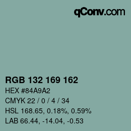 Color code: RGB 132 169 162 | qconv.com