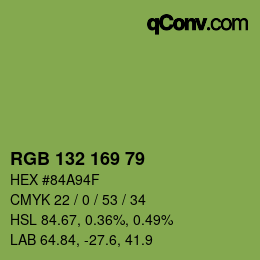 Color code: RGB 132 169 79 | qconv.com