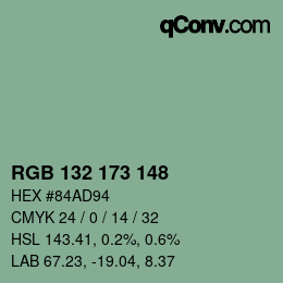 Color code: RGB 132 173 148 | qconv.com