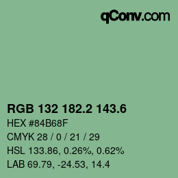 カラーコード: RGB 132 182.2 143.6 | qconv.com