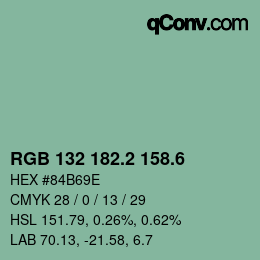 カラーコード: RGB 132 182.2 158.6 | qconv.com