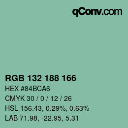 カラーコード: RGB 132 188 166 | qconv.com