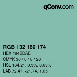 カラーコード: RGB 132 189 174 | qconv.com