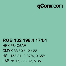 カラーコード: RGB 132 198.4 174.4 | qconv.com