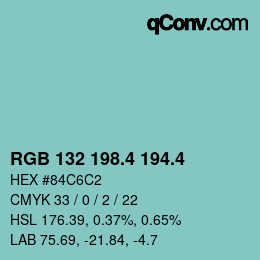 カラーコード: RGB 132 198.4 194.4 | qconv.com