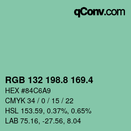 カラーコード: RGB 132 198.8 169.4 | qconv.com