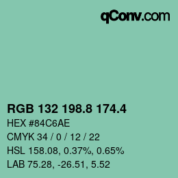 カラーコード: RGB 132 198.8 174.4 | qconv.com