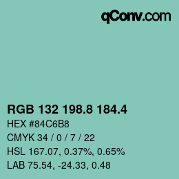 カラーコード: RGB 132 198.8 184.4 | qconv.com