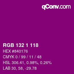 カラーコード: RGB 132 1 118 | qconv.com