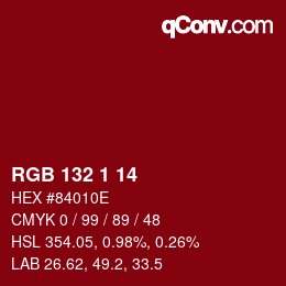 Color code: RGB 132 1 14 | qconv.com