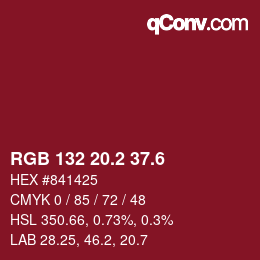 カラーコード: RGB 132 20.2 37.6 | qconv.com