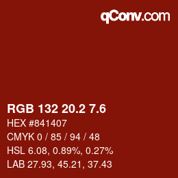 カラーコード: RGB 132 20.2 7.6 | qconv.com