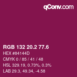 カラーコード: RGB 132 20.2 77.6 | qconv.com