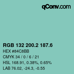 カラーコード: RGB 132 200.2 187.6 | qconv.com