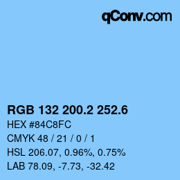 カラーコード: RGB 132 200.2 252.6 | qconv.com