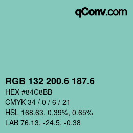 カラーコード: RGB 132 200.6 187.6 | qconv.com