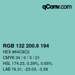 カラーコード: RGB 132 200.6 194 | qconv.com