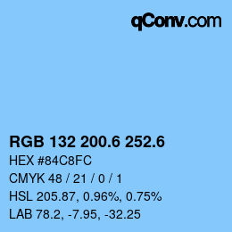 カラーコード: RGB 132 200.6 252.6 | qconv.com