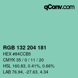 カラーコード: RGB 132 204 181 | qconv.com