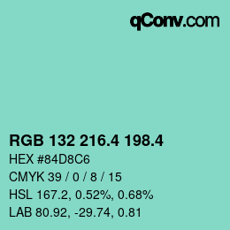 カラーコード: RGB 132 216.4 198.4 | qconv.com
