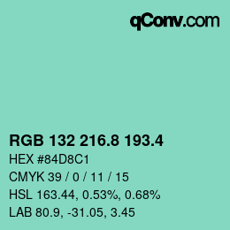 カラーコード: RGB 132 216.8 193.4 | qconv.com